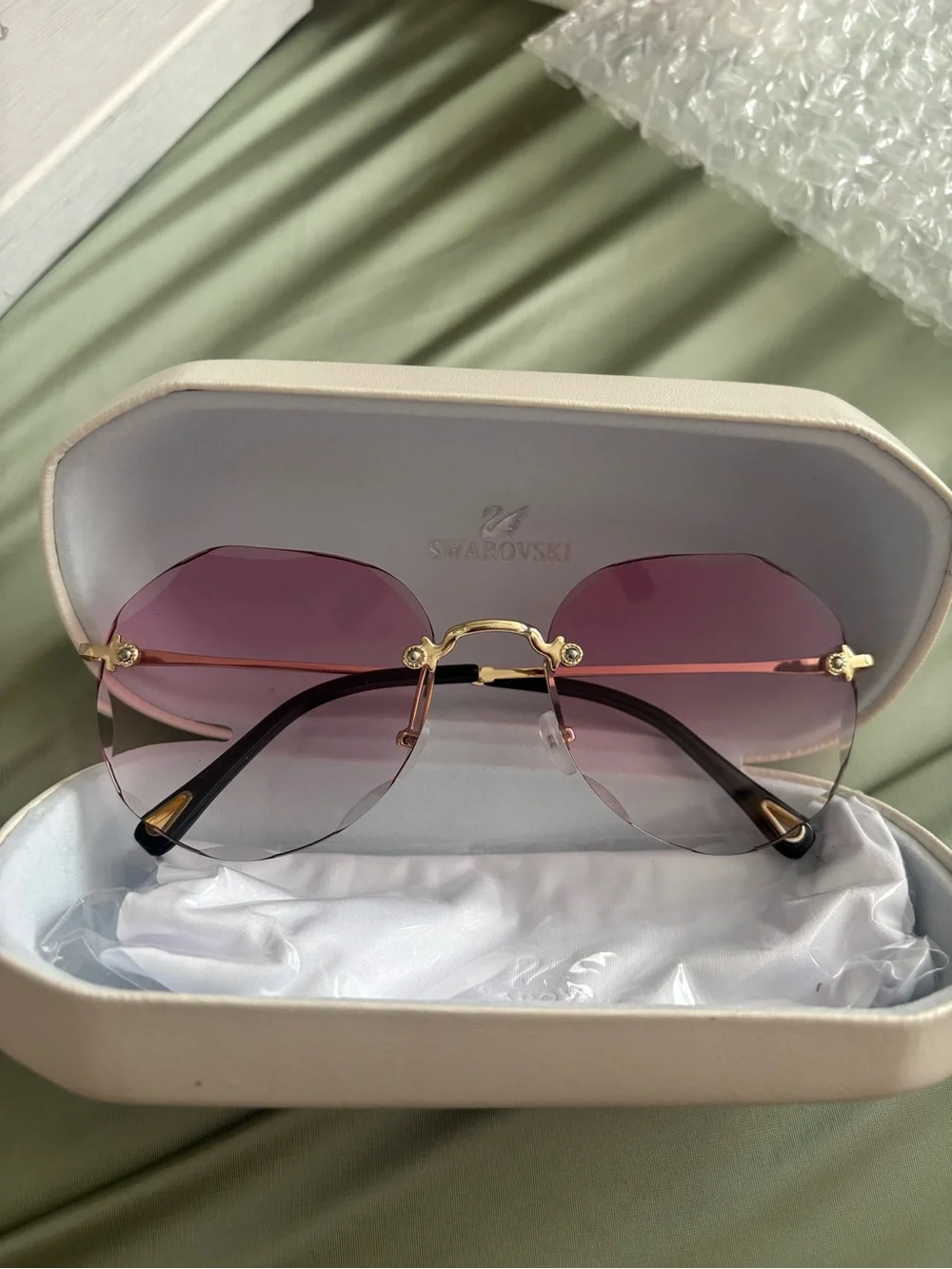 Swarovski Gold-Accented Sunglasses with Pink Gradient Lenses